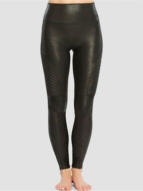 Spanx High-Waist Black Faux Leather Moto Leggings Women’s Size Medium